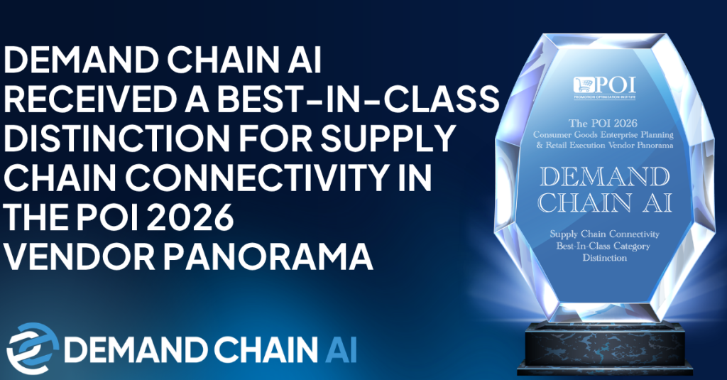 Demand Chain AI earns a Best-in-Class distinction for Supply Chain Connectivity in POI’s 2026 Vendor Panorama, shown with an award trophy.